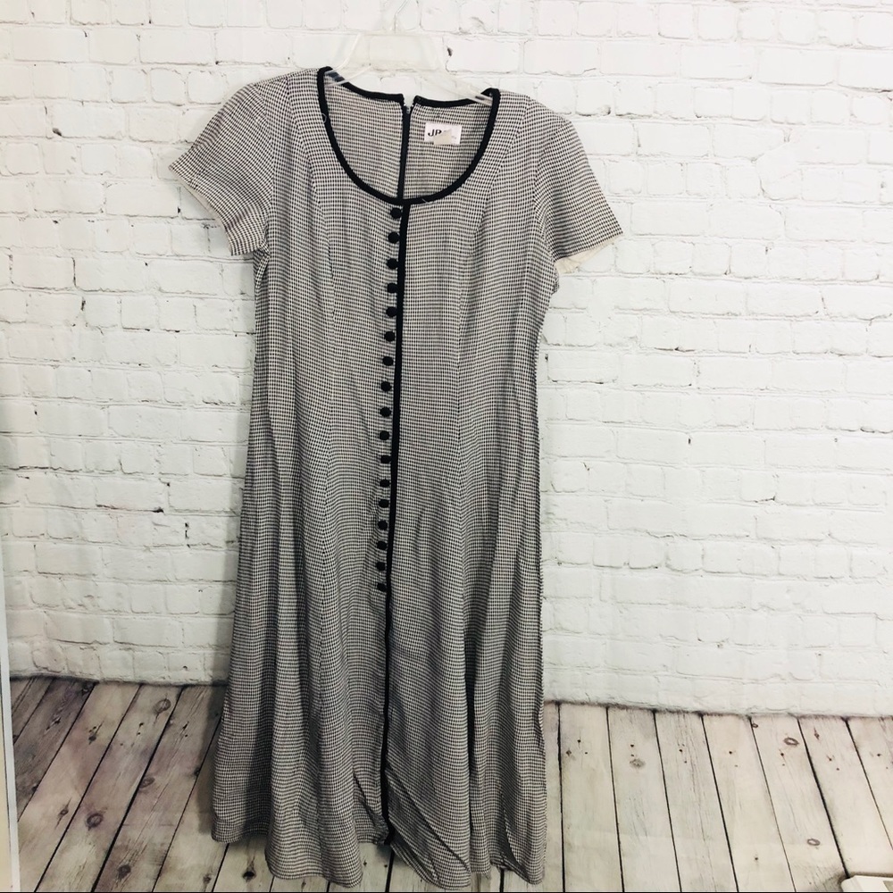 #13 Black and White Hounds tooth Long A-Line Dress